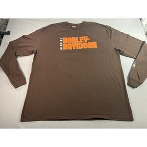 Harley Davidson Mad River Sandusky OH Long Sleeve Shirt Mens 3X Brown Logo Tee